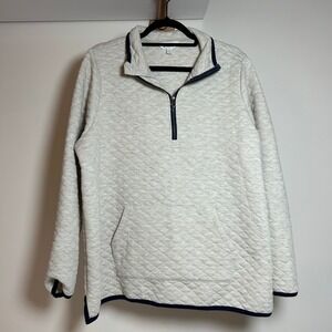 Market & Spruce Womens 1X Quilted Quarter Zip Pullover Sweatshirt Oatmeal Navy‎